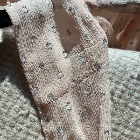 Rebecca Taylor x Revolve Metallic Dot Ruffle Blouse Long Sleeve | Pink | Size 10 - Picture 16 of 16